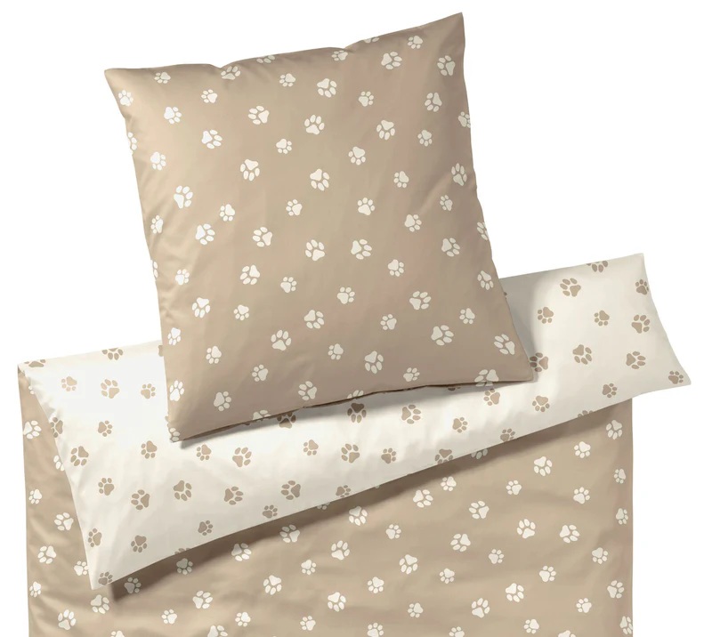 elegante Mako Satin Wendebettwäsche Paws - Fb. 07 Natur-Beige