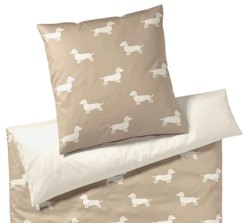 elegante Mako Satin Wendebettwäsche Dogs - Fb. 07 Natur-Beige