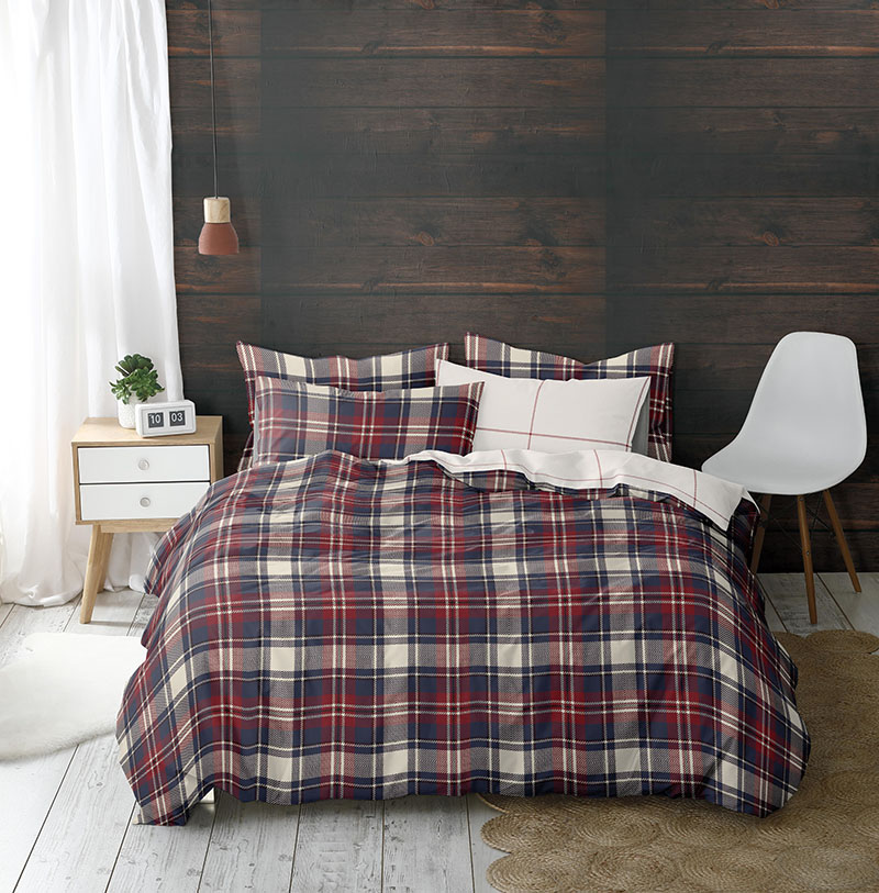 Biber-Bettwäsche "Albany Karo", Fb. rot/blau