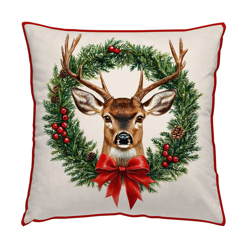 Kinzler Dekokissen Hirsch Kranz - 45x45cm - Fb. multi