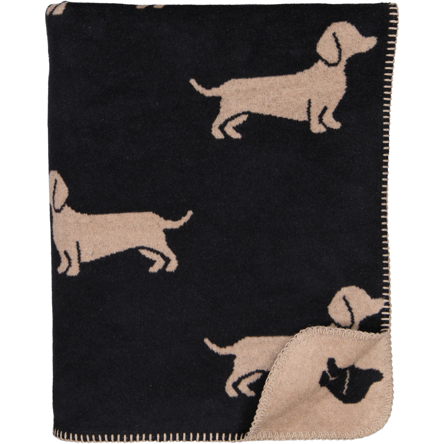 Cawö Wohndecke Dackel We love Dogs - 150x200cm - Fb. 93 Schwarz/Beige